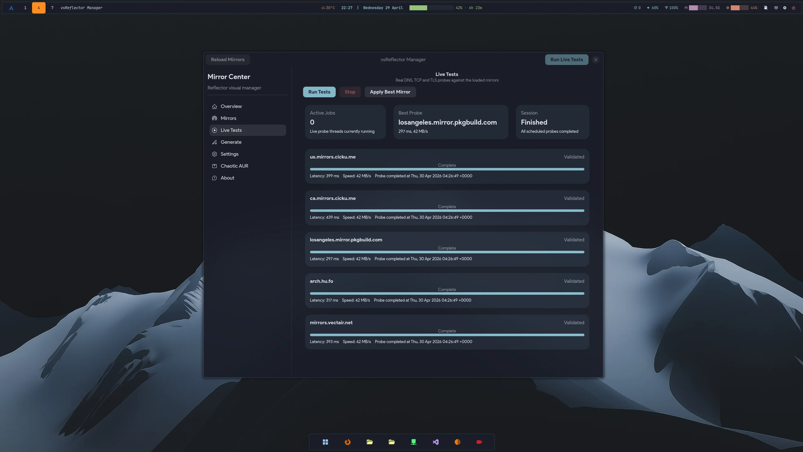 vsReflector Manager: gestor visual de mirrors para Arch Linux