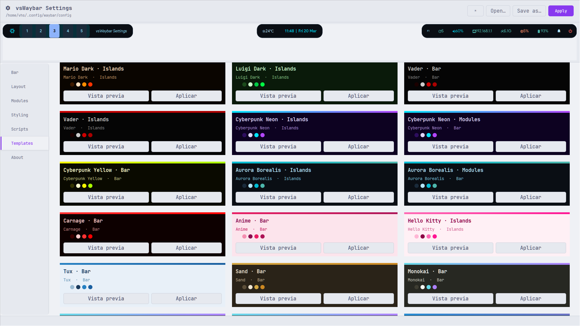 vsWaybar Studio: Editor Visual para Waybar